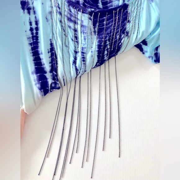 Free people tie-dye chain detail tunic top a butterfly sleeve Jersey knit M - Picture 2 of 13